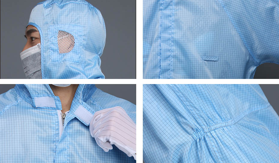 洁净服四连体防静电连体服连帽连脚套直拉链款