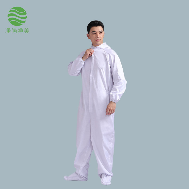 防静电服四连体，防静电连体服,耐高温洁净服,无尘服，连帽连脚套直拉链款