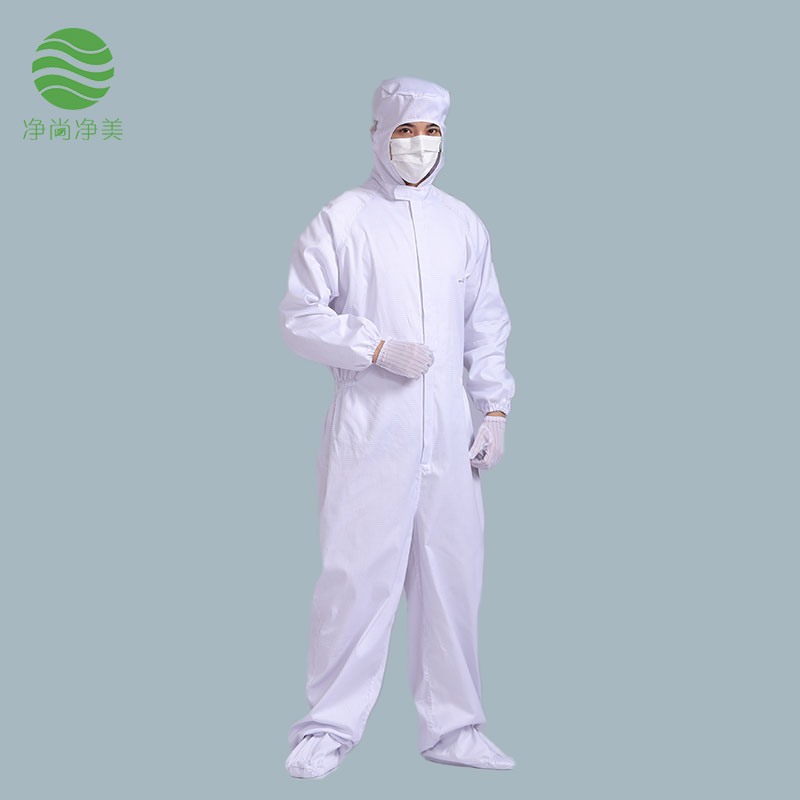 防静电服四连体，防静电连体服,耐高温洁净服,无尘服，连帽连脚套直拉链款